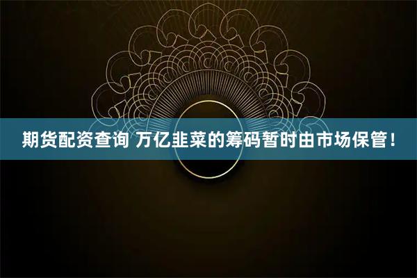 期货配资查询 万亿韭菜的筹码暂时由市场保管！